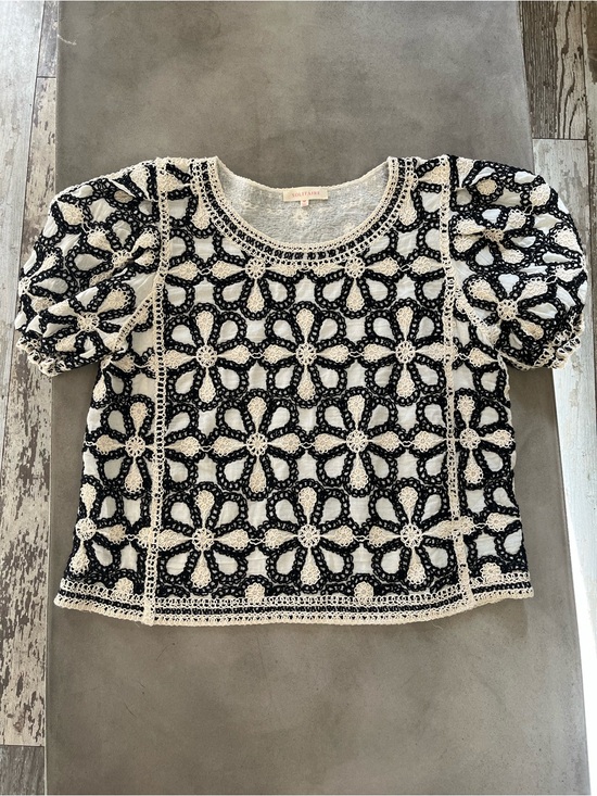 Anthropologie Tops - Anthropologie Solitaire Crochet Knit Puff Sleeve Boho Blouse Size M